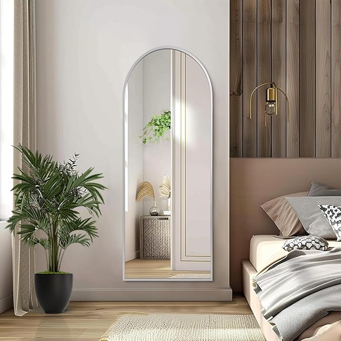 48x16 inches Arch Bathroom Full Length Mirror, Silver Large Arched Wall Mirror, Metal Aluminum Frame Modern Simple Home Decor, Leaning Against Wall Mirror for Living Room Bedroom Cloakroom