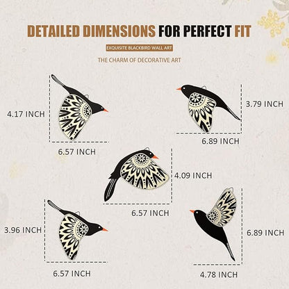 Wooden Bird Wall Decor Set of 5, Scandinavian Folk Art Flying Bird Wall Art, Lightweight Boho Wall Hanging for Living Room Bedroom Hallway Nursery