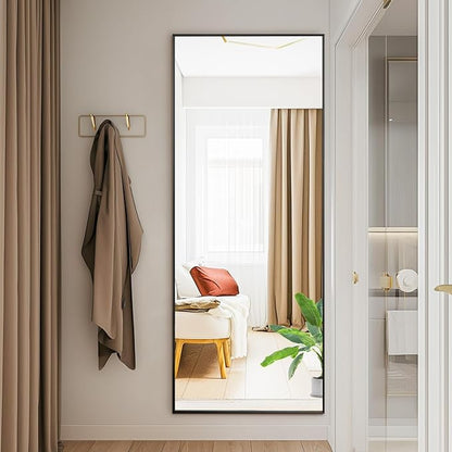 NEWBULIG Mirror Full Length, 56"x15" Body Wall Mirrors with Shatter-Proof Glass, Upgraded Floor Standing Mirror, Hanging or Leaning, with Stand Aluminum Alloy Frame for Home Decor, Bedroom, Black