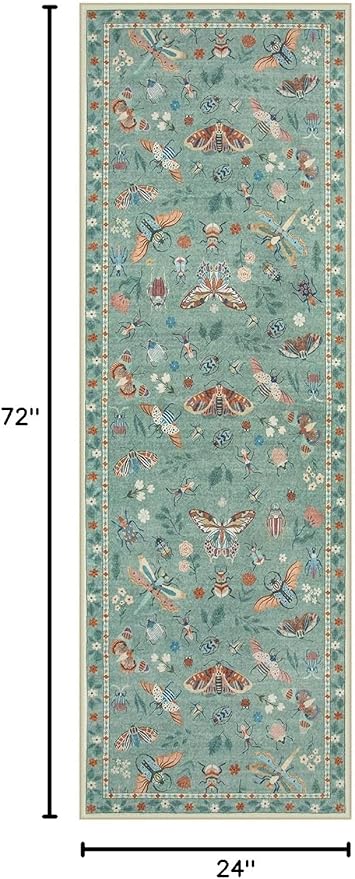 Lahome Insect Washable Runner Rug, 2x6 Kitchen Runners for Hallways 6 Feet Non Slip, Soft Laundry Room Rug Ultra-Thin Long Carpet for Bathroom Bedroom Entryway Vionnet, Green