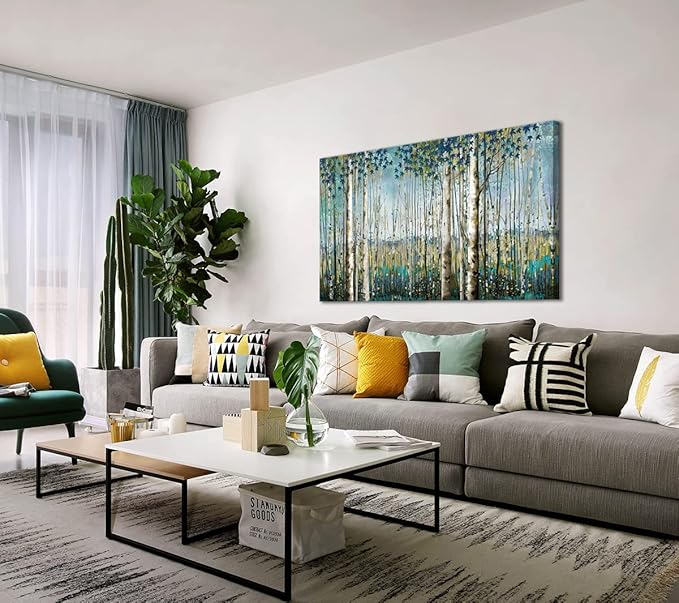 Large Birch Tree Wall Art Framed Forest Landscape Painting - Nature Wall Art for Living Room, Oversized Canvas Pictures for Wall Decor, Green Wall Decor Framed Artwork for Walls 29x58 Inches