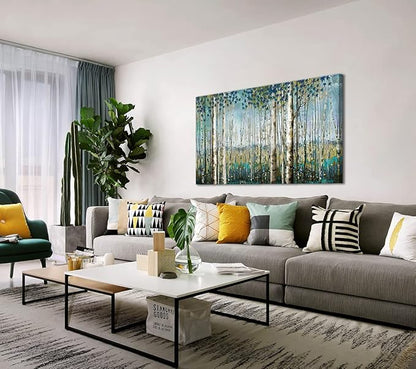 Large Birch Tree Wall Art Framed Forest Landscape Painting - Nature Wall Art for Living Room, Oversized Canvas Pictures for Wall Decor, Green Wall Decor Framed Artwork for Walls 29x58 Inches