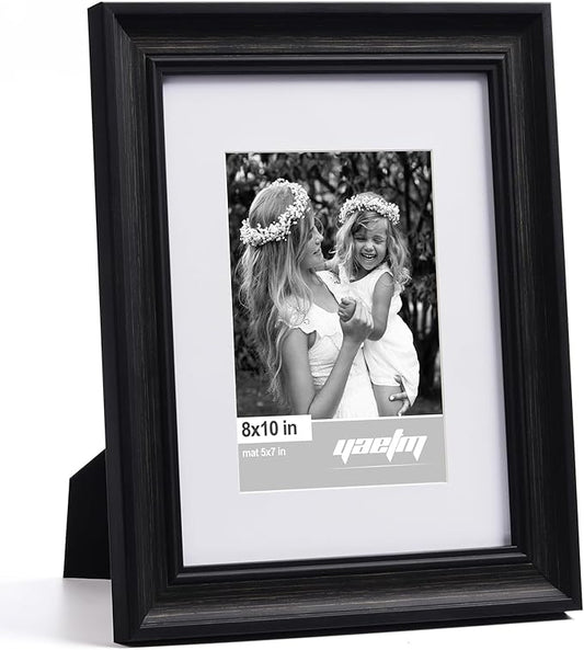 Yaetm Black 8x10 Picture Frame Matted to 5x7 Set of 4, 1.4” Wide Molding & Distressed Black Photo Frames 8 x 10 with HD Tempered Glass, Display on Tabletop & Wall Mounting, 4 Pack