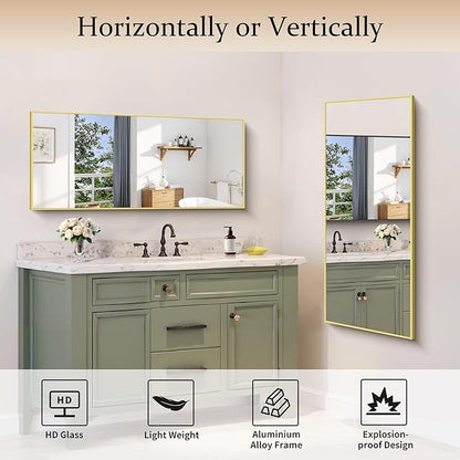 COFENY Gold Bathroom Mirror for Wall, 20x48 Inch Rectangle Mirror with Metal Frame, Modern Vanity Mirrors for Bathroom Living Room, Entryway Hangs Horizontal or Vertical