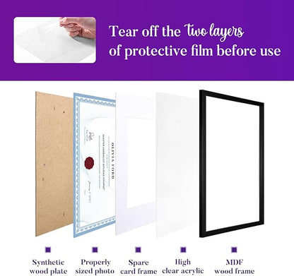 TWING 8.5 x 11 Picture Frame For Certificate, Diploma, Composite Wood Display photos 6x8 with Mat or 8.5x11 Without Mat, Black Document Picture Frames Collage for Wall Decor or Tabletop 6 Pack