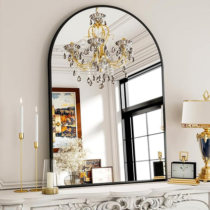 XRAMFY 30x38 Inch Arched Bathroom Mirror - Black Metal Frame Wall Mounted Vanity Mirror for Bathroom, Bedroom, Living Room, Hanging or Leaning Decorative Mirror