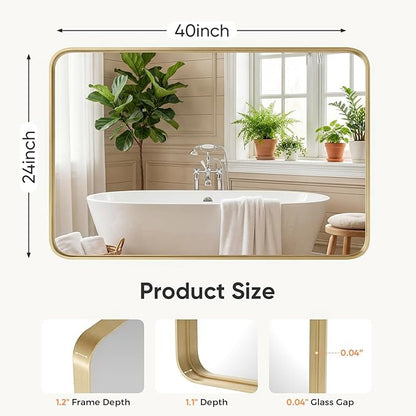 NEWBULIG 24"x40" Gold Wall Mirror, Bathroom Mirrors for Over Sink, Matte Metal Framed Vanity Mirror with Tempered Glass, Entryway, Living Room, Bedroom