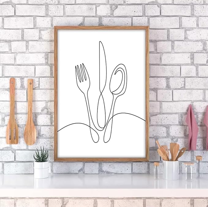 3Pcs Line Drawing Kitchen Wall Art, Modern Black White Minimalist Kitchen Abstract Line Art Posters Prints Dining Room Wall Decor Canvas Paintings Pictures Home Decoration, Unframed (line art, 16x24in