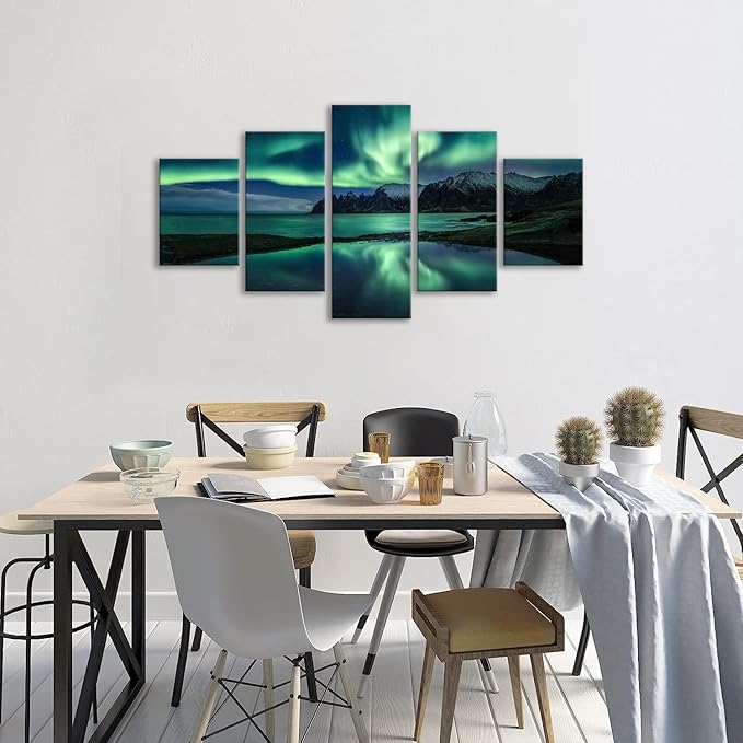 Aurora Borealis Wall Art Painting for Office Bedroom Scenery Landscape Canvas Print Framed Picture Northern Lights Poster Artwork Ready to Hang(50Wx24H)