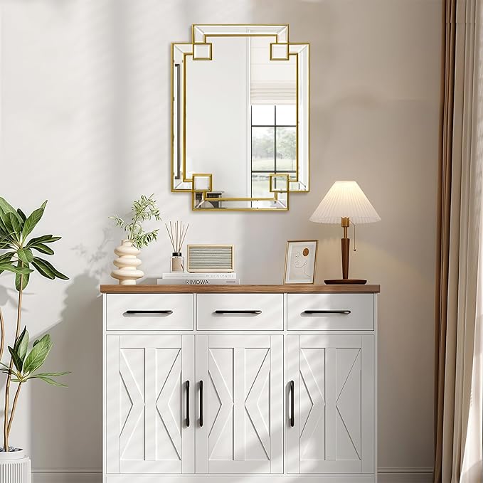 Gold Mirror for Bathroom, 20x26.4 Inch Rectangle Bathroom Vanity Mirror for Over Sink, Modern Decorative Mirror for Living Room Entryway Fireplace Mantel (Horizontal/Vertical)