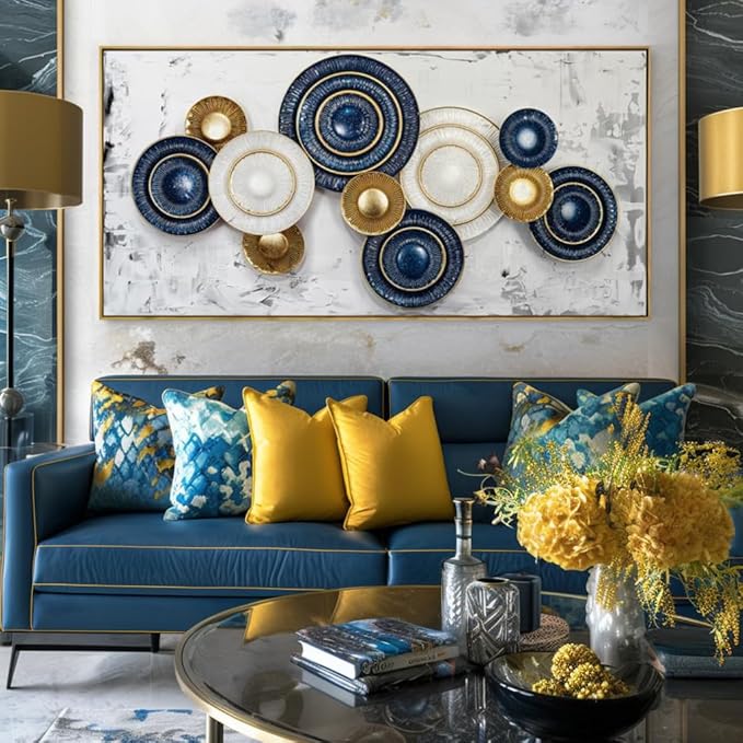 Wall Art Simple Wall Decor Blue and Yellow Canvas Painting Abstract Wall Art for Bedroom Living Room Dining Room Home Office Decor 20"x40" with Framed