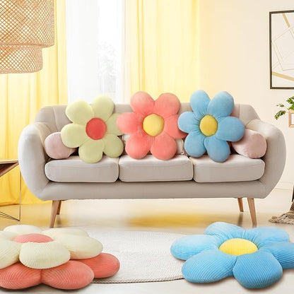 Sratte 3 Pcs Flower Pillows Flower Shaped Throw Pillows Cute Daisy Plush Pillow Decorative Floor Pillow Seat Cushion for Bedroom Home Sofa Chair Couch Decor(Multicolored,23.62")