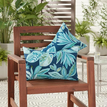 Set of 2 Outdoor Throw Pillows 19 x 12 Inch – Reversible Rectangle Patio Accent Pillows – Weather-Resistant Polyester Fabric – Eco-Friendly Recycled Polyfiber Fill – Botanical Crestwood