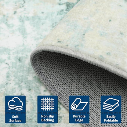 ROYHOME Modern Abstract 2x3 Area Rug Non Slip Non Shedding Low Pile Stain Resistant Rug for Entryway Kitchen Bedroom,Green