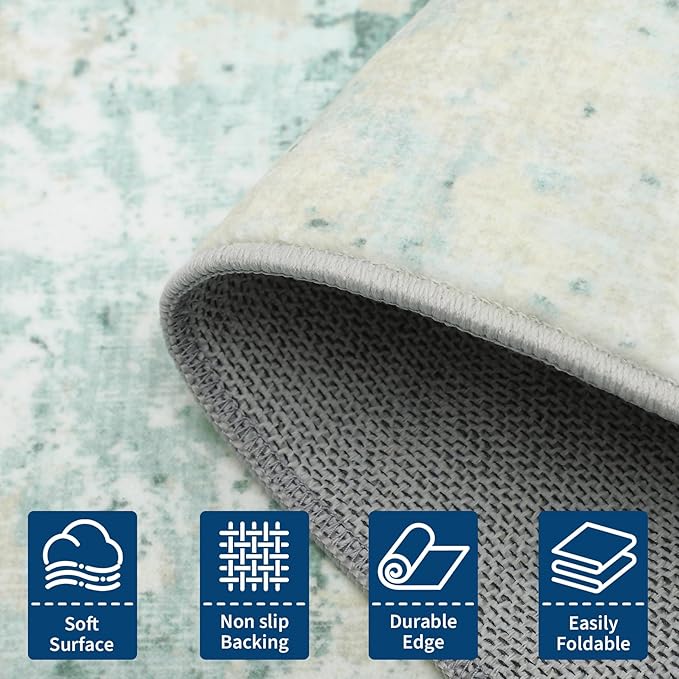 ROYHOME Modern Abstract Area Rug 5x7 Non Slip Non Shedding Rug Low Pile Stain Resistant for Bedroom Living Room,Green