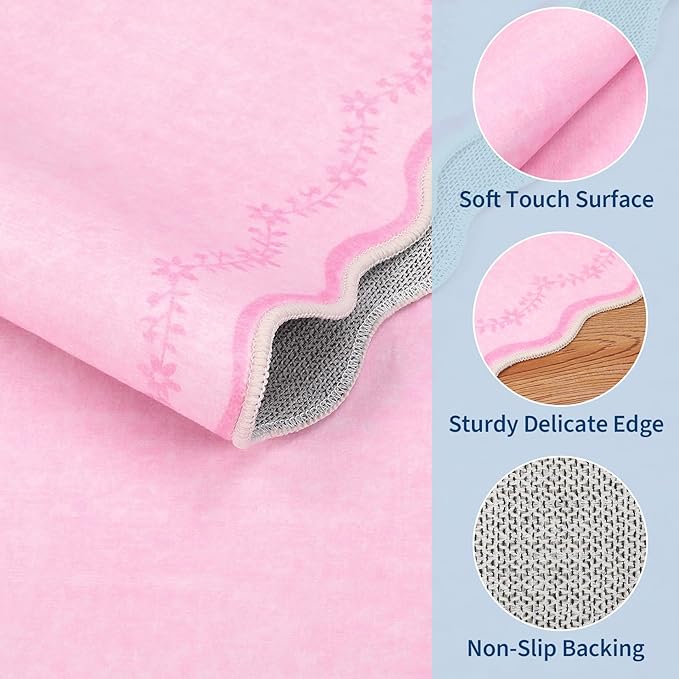 GarveeHome Round Area Rugs 6ft for Bedroom, Solid Pink Washable Circle Rug Soft Non Slip Floral Print Floor Mat Leaves Carpet Indoor Thin Rug for Living Room Dining Room Playroom Nursery