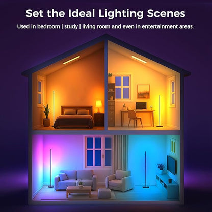 DomeStar Smart RGBIC Corner Floor Lamp, Ambient Lighting 16 Million DIY Color Changing Standing Led Lights with Music Mode and Timing for Living Rooms, Gaming Rooms, Aesthetic Home Decor, Cool Gifts