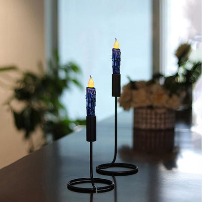 CVHOMEDECO. Real Wax Hand Dipped Battery Operated LED Timer Taper Candles Rustic Primitive Flameless Lights Decor, 4-3/4 Inch, Navy Blue, 3 PCS in a Package