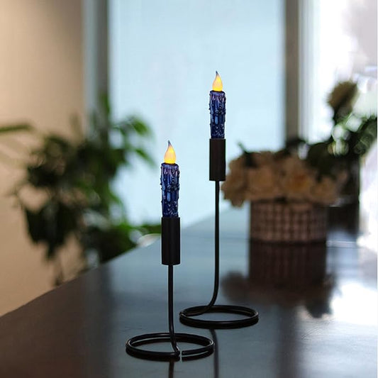 CVHOMEDECO. Real Wax Hand Dipped Battery Operated LED Timer Taper Candles Rustic Primitive Flameless Lights Decor, 4-3/4 Inch, Navy Blue, 3 PCS in a Package