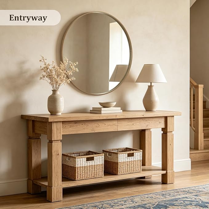 WallBeyond Round Wood Mirror, 40" Round Modern Decoration Large Circle Wall Mirror for Bathroom Living Room Bedroom Entryway, Honey