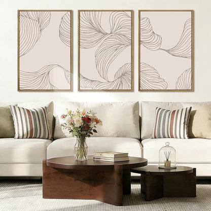 BINCUE Framed Neutral Beige Wall Art Modern Abstract Art Decor Minimalist Artwork for Living Room Bedroom Office 16x24 Inches Set of 3