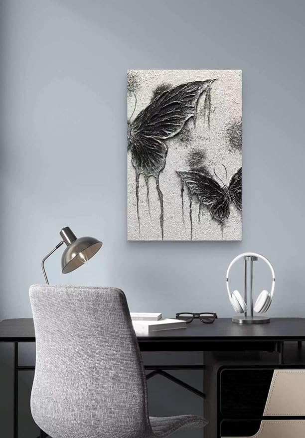 Boiee Art,24x36Inch Textured Hand Painted Vintage Butterfly Art Gothic Style Moth Artwork Elegant Abstract Wall Art Oil Painting Wood Inside Framed Ready to Hang