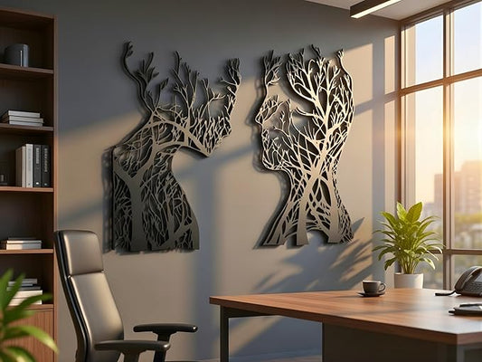 VAILLA Wood Wall Art Decor Wall Hanging Sculpture Modern Home Decoration 3 Panels Nature Wall Hangings Large Wooden Wall Arr 3D Textured Sculptures for Living Room Bedroom Office Dinnig Room (Faces 2)