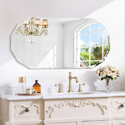 GLASHOM Frameless Bathroom Mirror, 20" x 40" Beveled Oval Wall Mirror for Over Sink, 20 Inch Modern Decorative Vanity Mirror for Bedroom, Living Room, Entryway, Hanging Mirror Horizontal or Vertical