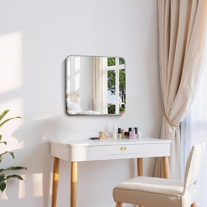 CILIBER Beveled Mirror, 18x18 Square Bathroom Mirror Rounded Corner, 3mm Tempered Glass, 18 inch Frameless Vanity Mirror with Beveled Edge for Bathroom, Bedroom, Living Room and Entryway