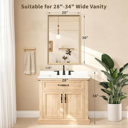 Oak Wood Effect Framed Wall Mirror, 20x30 Rectangle Mirror, Anti-desilvering Tempered Glass, Sustainable& Sturdy Frame, Farmhouse Mirror, Anti-Rust, 3min Fast Setup for Bathroom Living Room