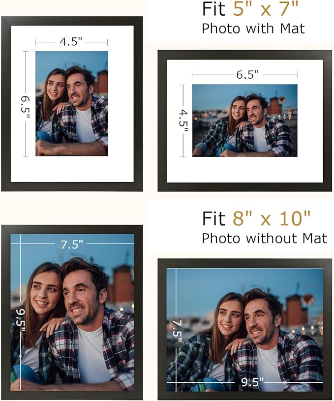 brisafe 8x10 Picture Frames Set of 6, Display Pictures 5x7 With Mat or 8x10 Without Mat, Multi Photo Frames for Gallery, Wall Mounting or Tabletop, Mothers Day Gifts, Black