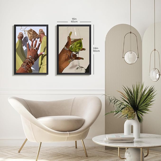 Hianan Black Girl Canvas Wall Art Set of 3, Wood Framed African American Woman Wall Decor, Fashion Black Women Poster Prints, Abstract Black Girl Aesthetic Pictures for Living Room Bedroom 12"x16"