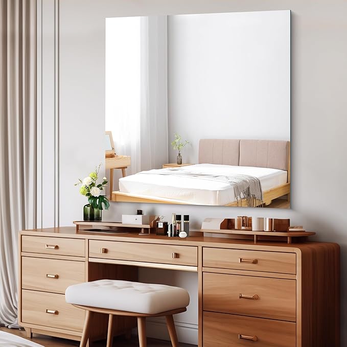 CILIBER Frameless Mirror, 42x42 Square Bathroom Mirrors for Wall, Large Frameless Vanity Mirror Over Sink with Polished Edge, 3mm Tempered Glass, Decorative for Bathroom, Bedroom and Living Room