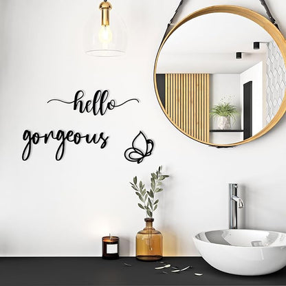 Vineland Hello Gorgeous Metal Wall Art Decor, Black Modern Minimalist Decoration, Hollow-out Decorative Sign for Bedroom Living Room Bathroom Closet Salon