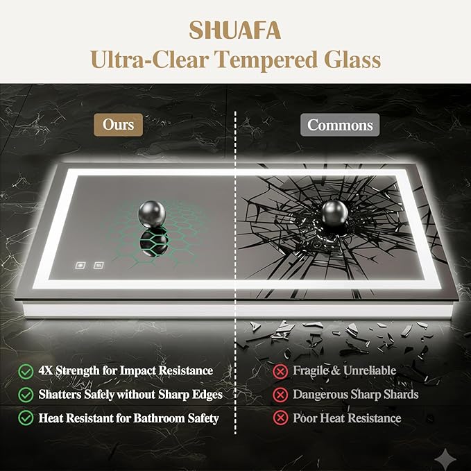 40X24 Inch LED Bathroom Mirror with Lights, Frontlit+ Backlit Bathroom Vanity Mirror for Wall, Ultra-Clear Tempered Glass, Shatter-Proof, Anti-Fog and Memory Function, ETL Listed