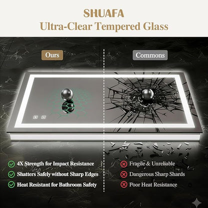 40X24 Inch LED Bathroom Mirror with Lights, Frontlit+ Backlit Bathroom Vanity Mirror for Wall, Ultra-Clear Tempered Glass, Shatter-Proof, Anti-Fog and Memory Function, ETL Listed