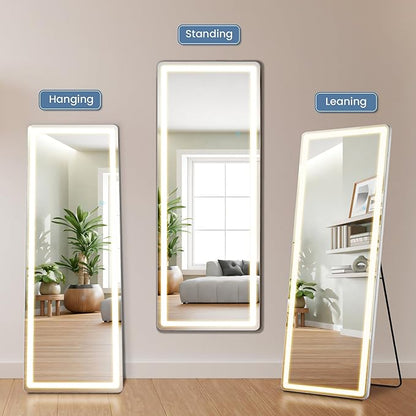 DUMOS LED Full Length Mirror, 26"×70" Full Body Floor Standing Mirror with 3 Color Lights & Wall Mounted for Bedroom, Dressing Room, Living Room, Bathroom