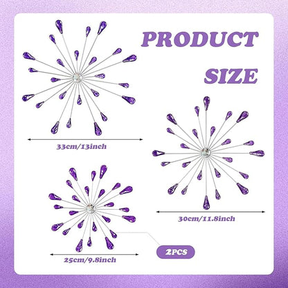 ZEXUIRU 4 Pcs Purple Starburst Wall Decor Metal Bling Wall Art Crystal Accents 3D Modern Decoration Glam Hanging Sculptures for Living Room Bedroom Office Teen Girl Room – Easy to Hang Home Decor Set