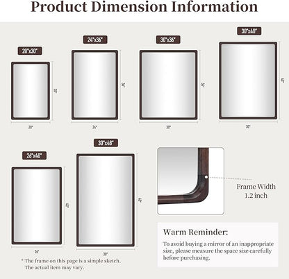 Tanmicoshomy Wood Bathroom Mirror 26 x 40 Inch, Solid Wood Framed Rectangle Mirrors with Tempered Glass for Living Room Bedroom Office or Entryway(Dark Brown)