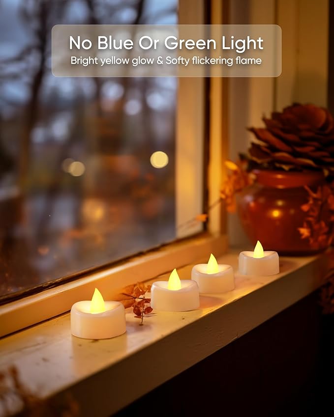 Merrynights LED Candles, 12-Pack Battery Operated Tea Lights, Flameless Flickering Tealights for Fall Home Party Wedding in Warm Yellow, 1.5'' D X 1.25'' H