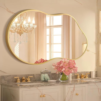 Dorlicecass Irregular Wall Mirror - Wall Mirrors Decorative 24"x36" Gold Asymmetrical Mirror Tempered Glass Aviation Aluminum Alloy Frame for Bathroom, Bedroom, Living Room, Cloakroom, Entryway