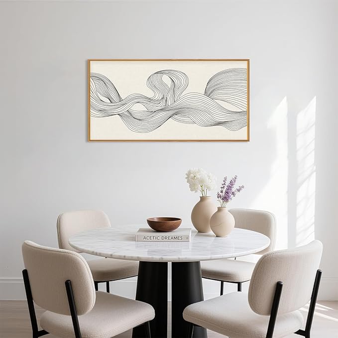 HPNIUB Neutral Abstract Beige Wave Framed Wall Art Set,Minimalist Black Line Wave Wall Decor,Modern Geometric Art Print,Boho Textured Artwork for Living Room,Bedroom,Office-20 x40