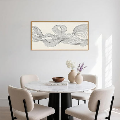 HPNIUB Neutral Abstract Beige Wave Framed Wall Art Set,Minimalist Black Line Wave Wall Decor,Modern Geometric Art Print,Boho Textured Artwork for Living Room,Bedroom,Office-20 x40