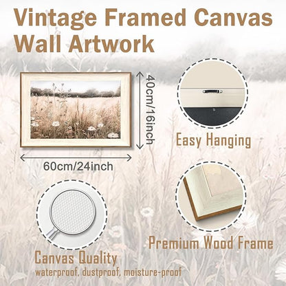 ASTRDECOR Framed Nature Wall Art Prints, Vintage Wildflower Field Landscape Canvas Wall Art Bedroom, Autumn Oil Painting Botanical Artwork, Plant Pictures Farmhouse Wall Decor Living Room - 16''x24''