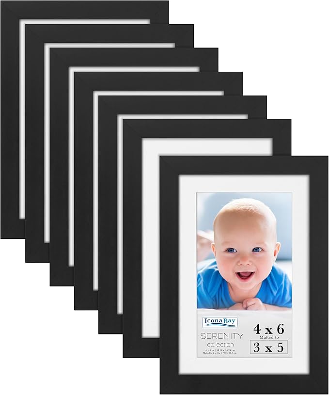 Icona Bay 4x6 Picture Frames w/Removable Mat for 3x5 Photos (Black, 10 Pack), Sleek Modern Style Frames, Table Top or Wall Mount, Serenity Collection