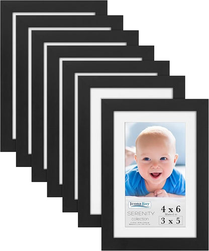 Icona Bay 4x6 Picture Frames w/Removable Mat for 3x5 Photos (Black, 10 Pack), Sleek Modern Style Frames, Table Top or Wall Mount, Serenity Collection