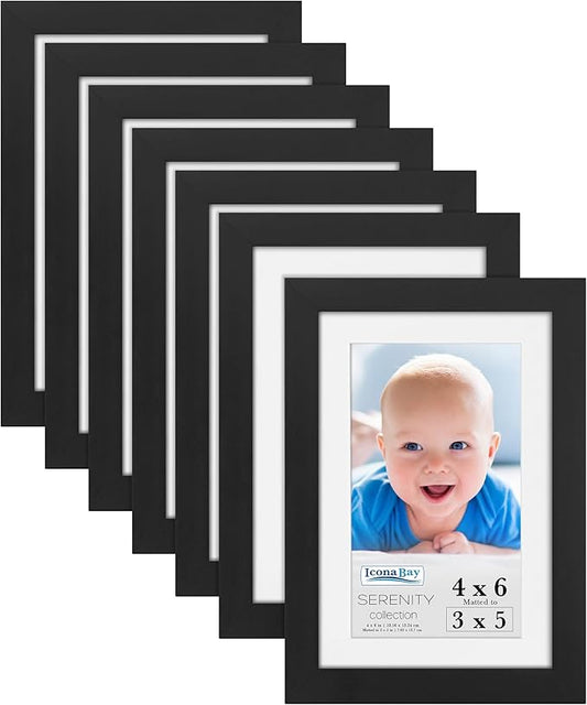 Icona Bay 4x6 Picture Frames w/Removable Mat for 3x5 Photos (Black, 10 Pack), Sleek Modern Style Frames, Table Top or Wall Mount, Serenity Collection