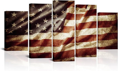 VVOVV Wall Decor American Flag Wall Art Patriotic Decor Framed Canvas Prints Living Room Decor Large 5 Pieces Overall 32"x60"