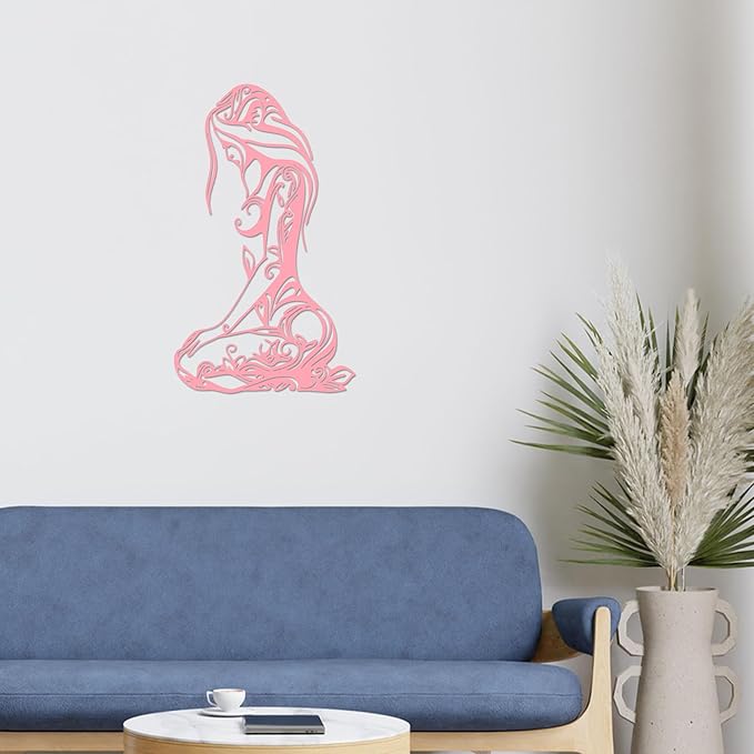 Xedatric Modern Abstract Metal Wall Art-Minimalist Line Sculpture for Bedroom,Living Room,Bathroom-Unique Metal Wall Decor for Home & Office(Pink)