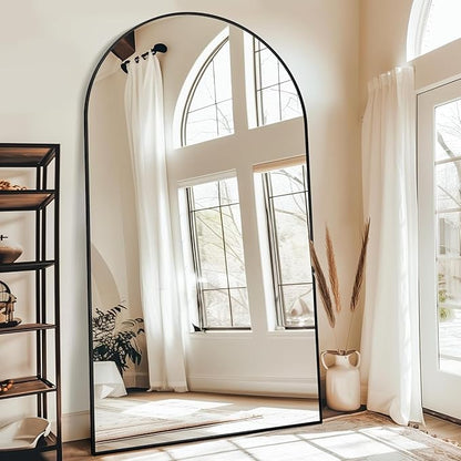 Antok Oversized Full Length Mirror with Stand, 88"x44" Arched Floor Mirror, Aluminum Frame, Wall Mounted/Leaning/Free Standing, Large Body Mirror for Bedroom Living Room Entryway Dressing Room,Black